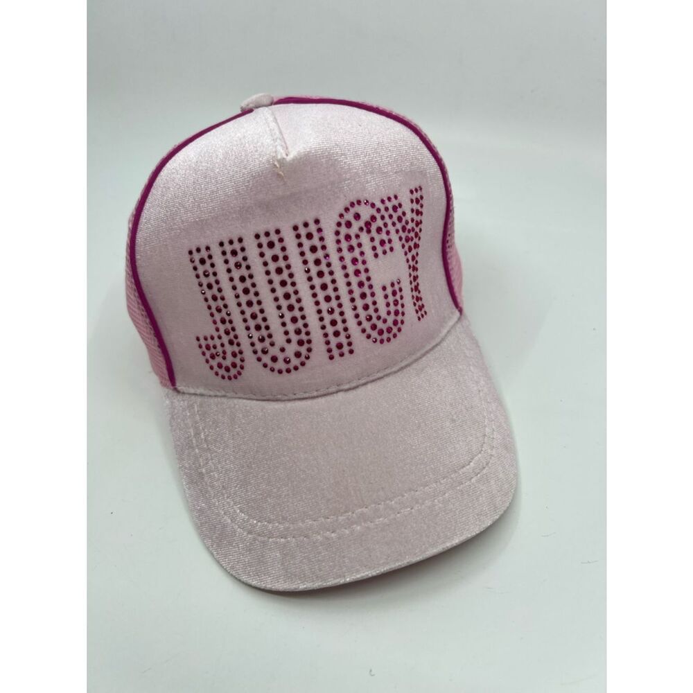 Juicy Couture Kid’s Baseball Cap Pink Velour with Jeweled Logo Trucker Mesh